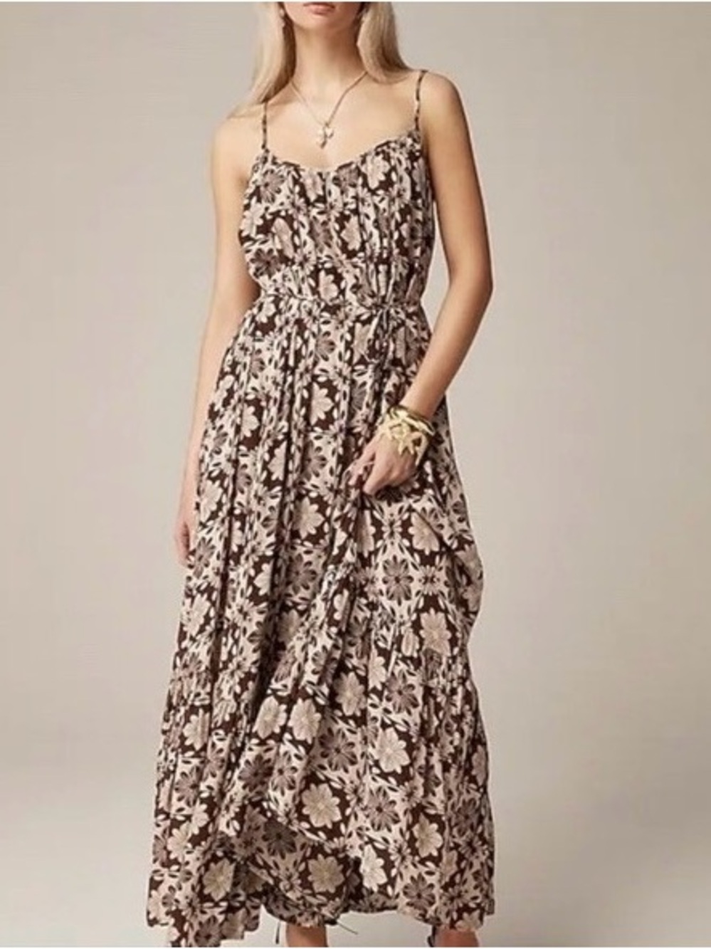 J.Crew Caspia Dress in Chocolate Floral Crepe de Chine | XL | NWT